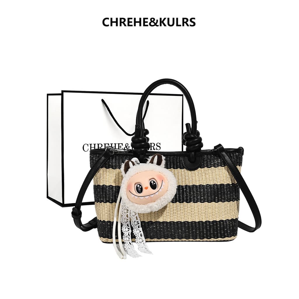 CHREHE & KULRS Bolsa de tecido feminina 2026 verão novo estilo moda listrada bolsa mensageiro de ombro bolsa portátil