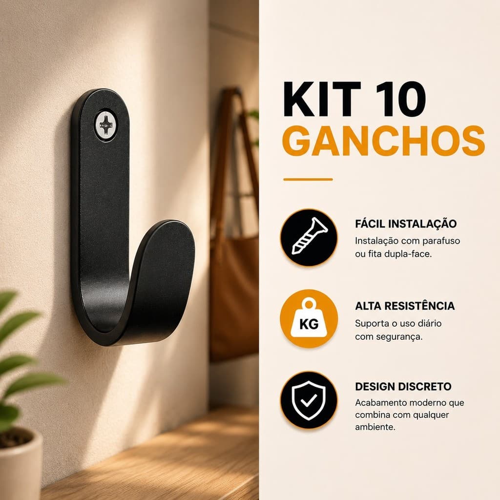 Kit 10 Ganchos de Parede Organizador Banheiro Cozinha Suporte Toalhas Roupas Chaves Bolsas Mochila
