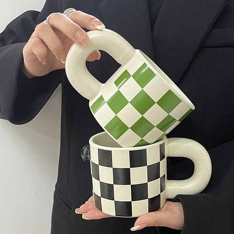 Caneca xadrez copo de cerâmica respingo tinta casa beber copo escritório xícara café da manhã criativo ins