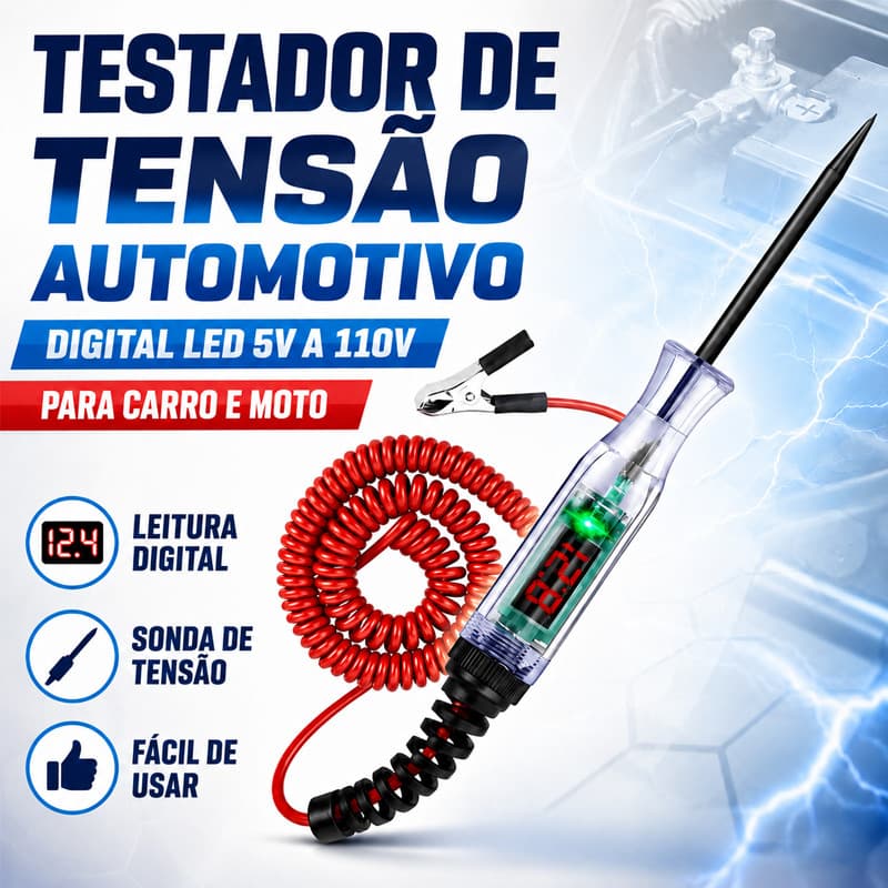 Testador De Luz Automotiva Digital LED 3V-110V Com Voltímetro E Sonda Detectora De Tensão Para Carro Motocicleta
