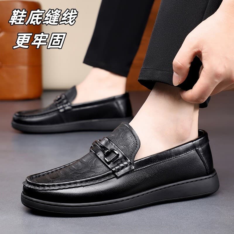 Primeira camada de couro genuíno respirável sapatos de couro casuais masculinos mocassins de sola macia costura plana co