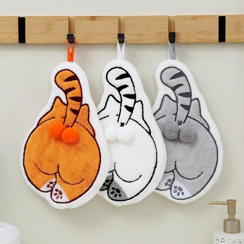 Toalha De Cozinha FALLFORBEAUTYEJ , Mão Espessada De Desenho Animado De Lã Coral , Pano Absorvente Com Padrão De Gato