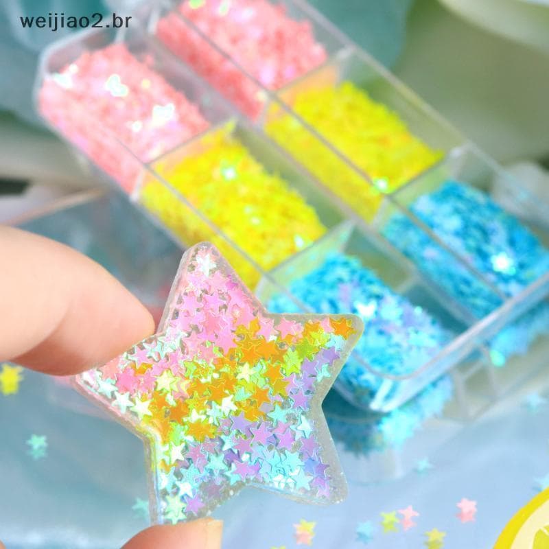 weijiao2 . BR Decalques De Pentagrama Com Glitter De Estrela Brilhante Para Arte Em Unhas DIY