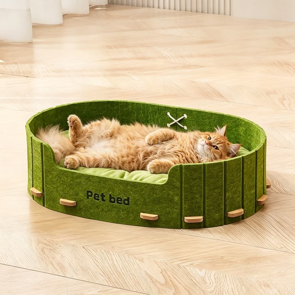 Cama Grande de Feltro Oval 60x40cm, Sem Cola, Almofada Dupla Face Macia, Espaço Amplio para Pet Descansar e Brincar