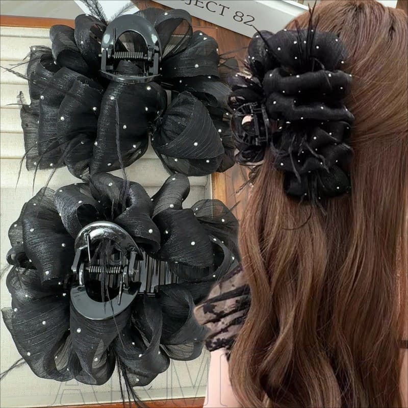 Grampo De Cabelo Bolha De Pena De Céu Estrelado-Da Moda-Acessórios Para Vestir-Clipes De Tubarão De Chiffon Preto-Suport