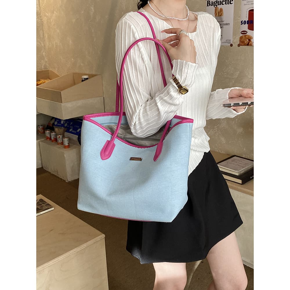 Pequena vitalidade fresca azul rosa contraste cor sacola 2026 simples Casual axilas bolsa feminina Commuter bolsa
