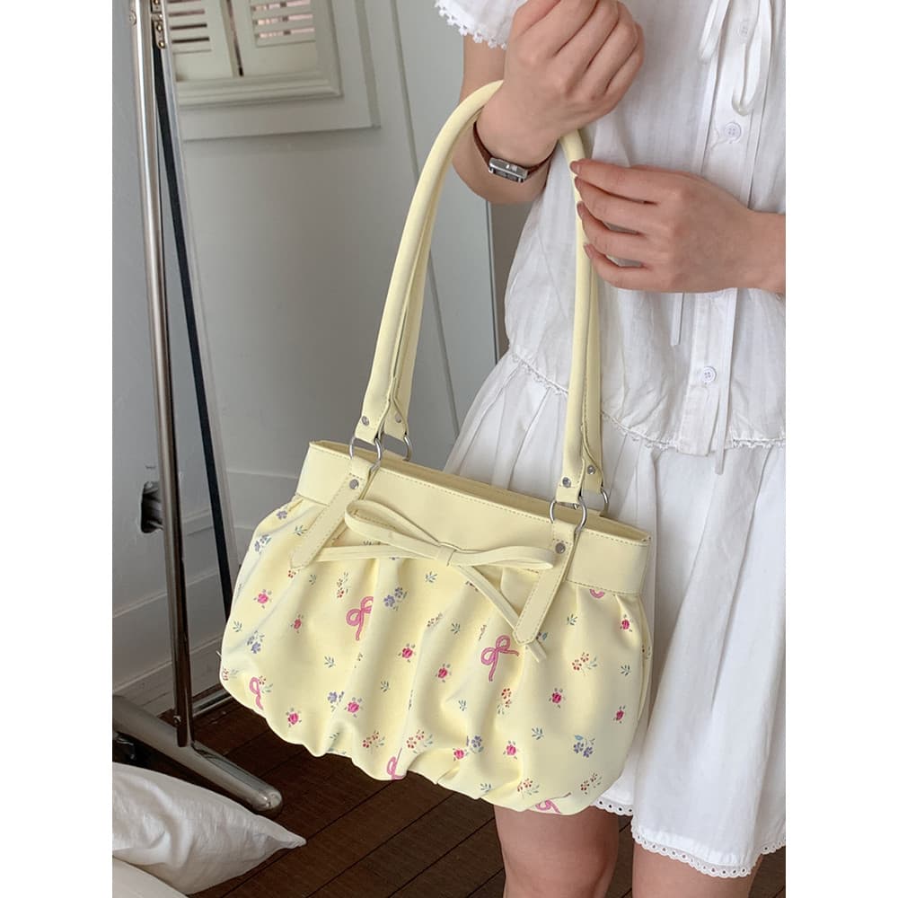 Vitalidade Floral plissado Tote 2026 novo estilo fresco arco bolsa de ombro diário Commuter All-Match bolsa