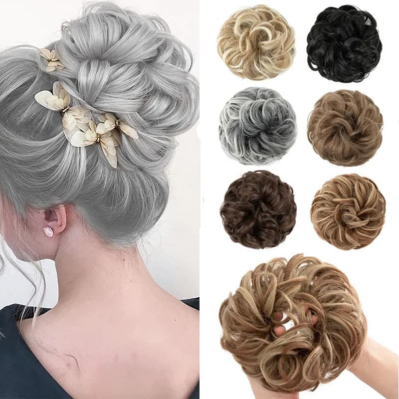 7 Cores Sintético Bagunçado Cabelo Coque Chignon Scrunchies Falso Faixa De Trança Elástica Cauda Para Mulheres Envoltóri