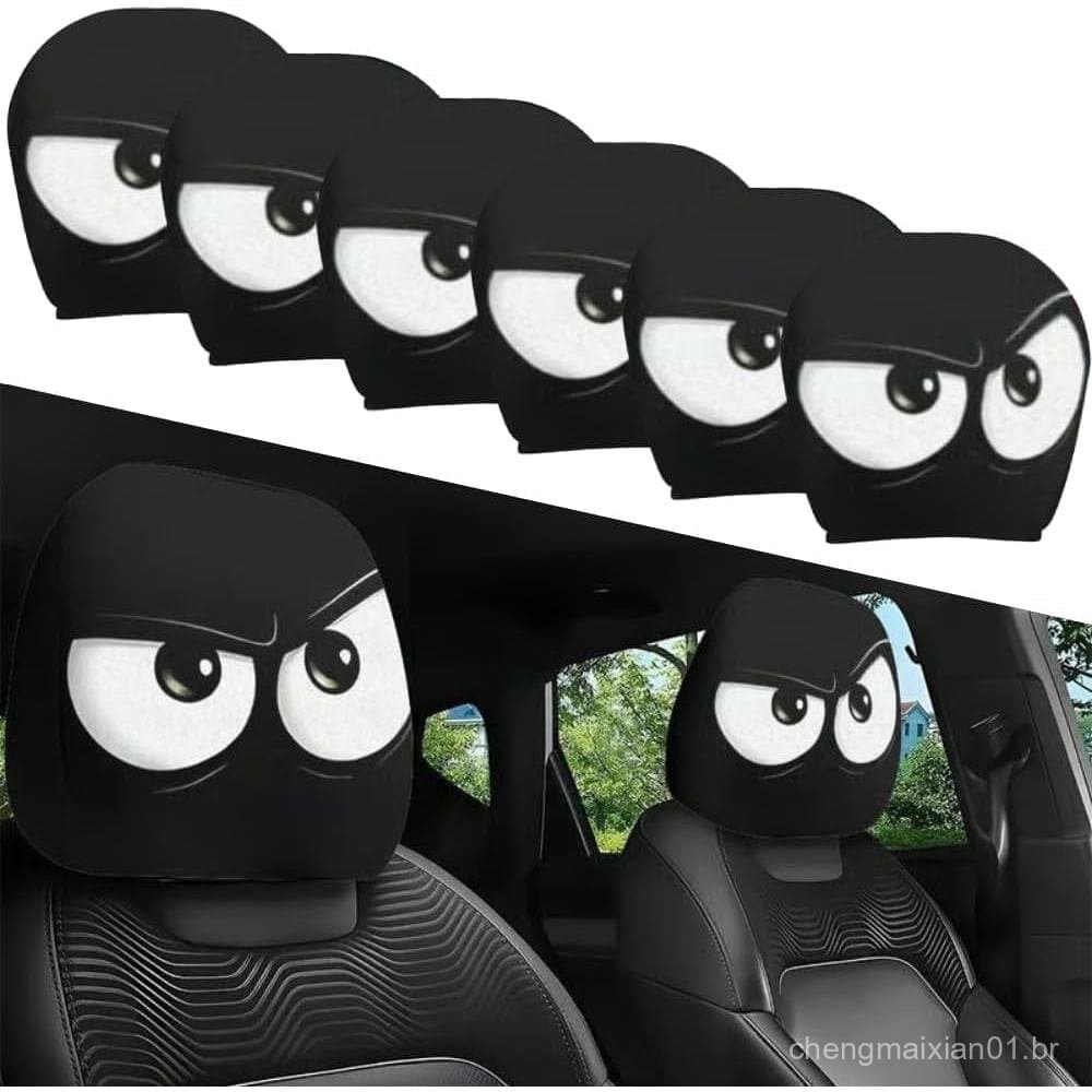 Capas Divertidas para Apoios de Cabeça de Carro, 6 Peças de Capas de Apoio de Cabeça de Carro com Olhos e Boca Grandes p