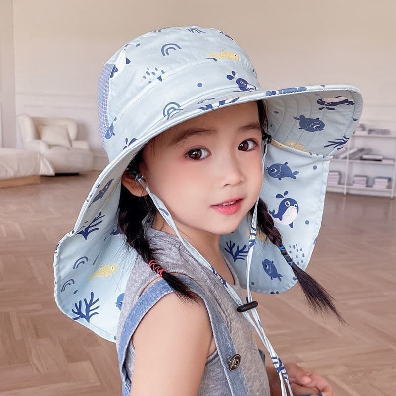 Chapéu de proteção solar infantil com xale de verão e protetor de pescoço, proteção UV, fino, adequado para primavera e