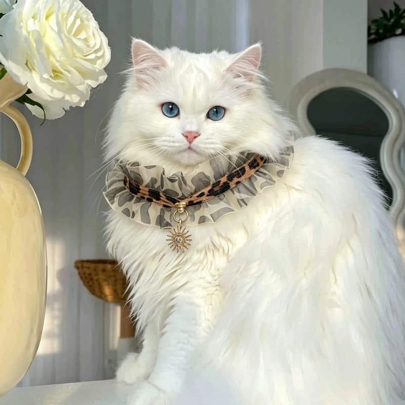 Sol deusa diamante pingente animal de estimação pôr do sol leopardo impressão renda babador gato estilo princesa ajustáv