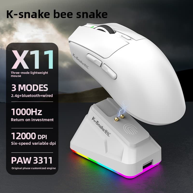 K-Snake , O Terceiro mouse Leve Para Jogos De Esportes Eletrônicos Do Exame mock | 2.4G + Bluetooth base De Carregamento