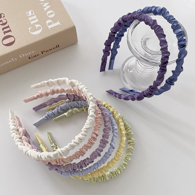 [Estoque pronto] cor creme doce cetim plissado bandana bonito All-Match colorido simples bandana acessórios de cabelo WJ