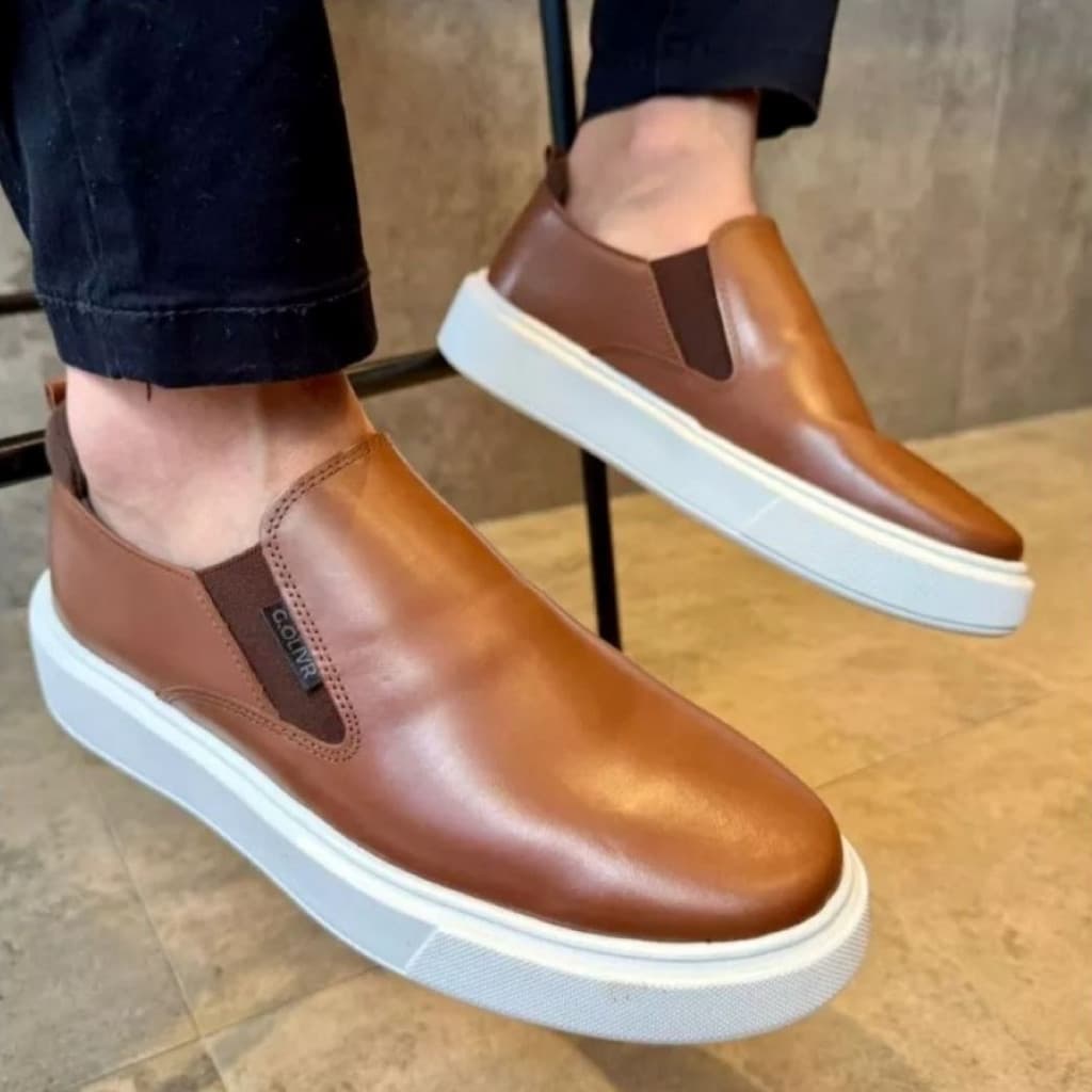 Sapato Loafer Masculino Slip On Couro Legítimo Calce Fácil Sapatênis Casual Confort Premiu Antiderrapante Macio Trabalho