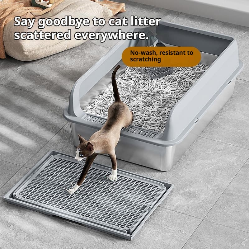Grande Caixa De Areia Para Gatos De Aço Inoxidável , Cerca Alta , À Prova De Respingos , Vaso Sanitário Semi-Fechado , A