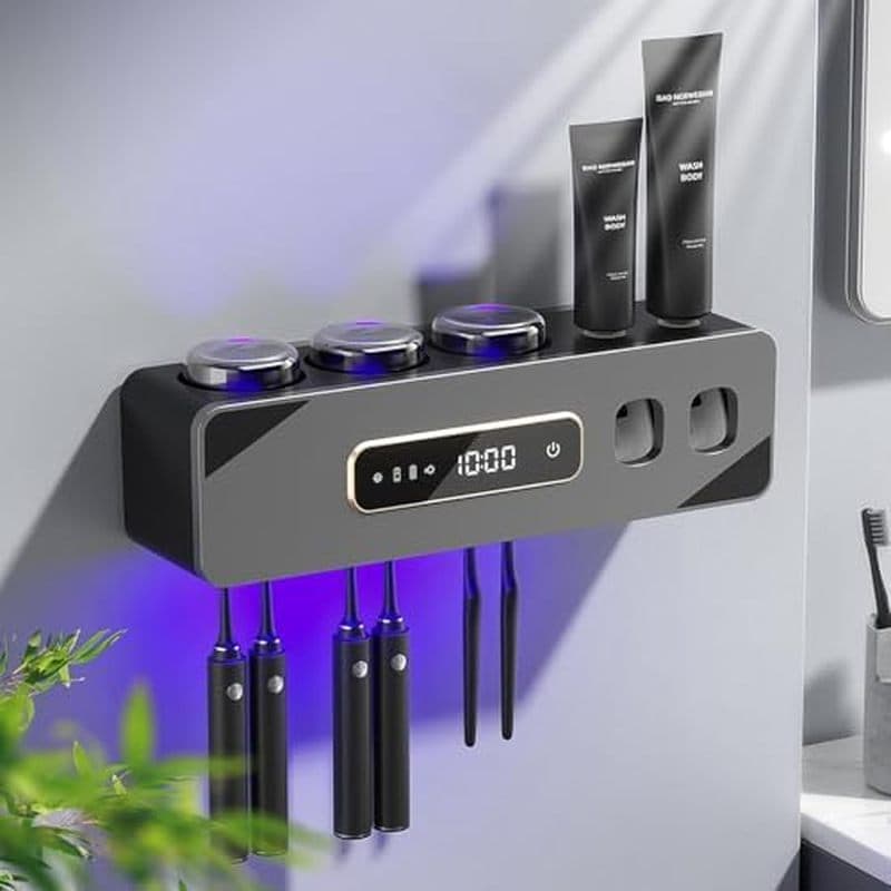 Suporte Para Escova De Dentes De Limpeza Inteligente , Secagem & amp ; De Banheiro Com 2 Dispensadores De Pasta De Dente