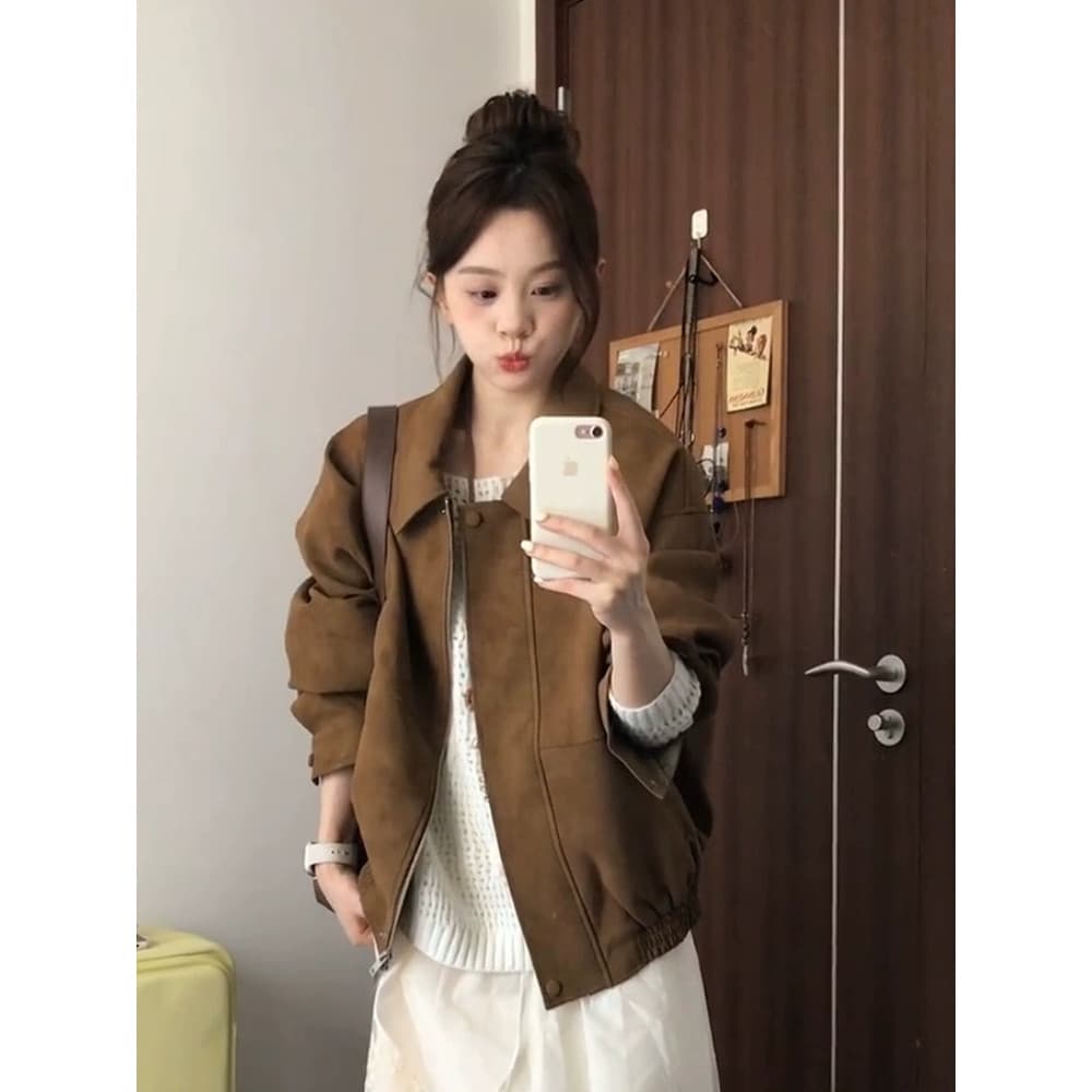 Merad Retro camurça jaqueta feminina primavera outono 2026 novo estilo High-End pequeno solto jaqueta Casual