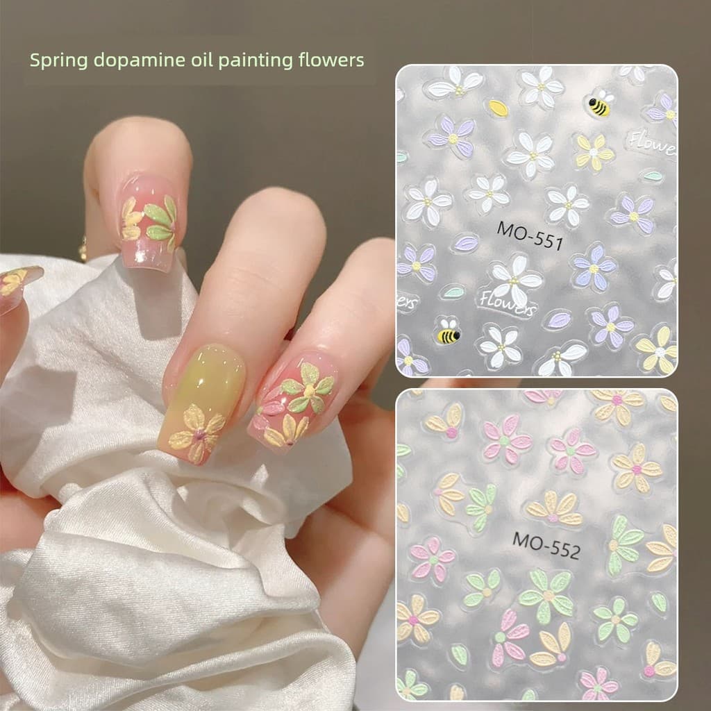 decoração de unha adesivo decoração de unha Pintura a óleo de manicure dopamina pequena flor adesivos graffiti pintados