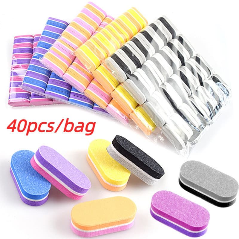 40 Peças Mini Lixas de Unha de Esponja Ferramentas de Pedicure e Manicure em Duas Cores
