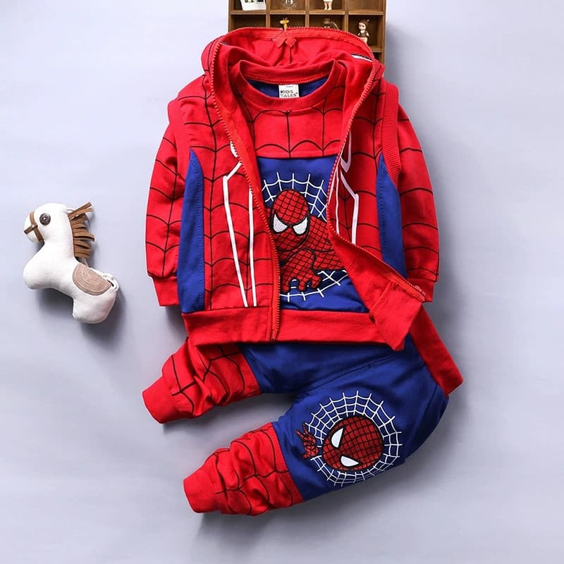 Conjunto de 3 Peças do Homem-Aranha para Crianças de 0 a 7 Anos, Camiseta de Manga Longa + Jaqueta Sem Mangas WNZY