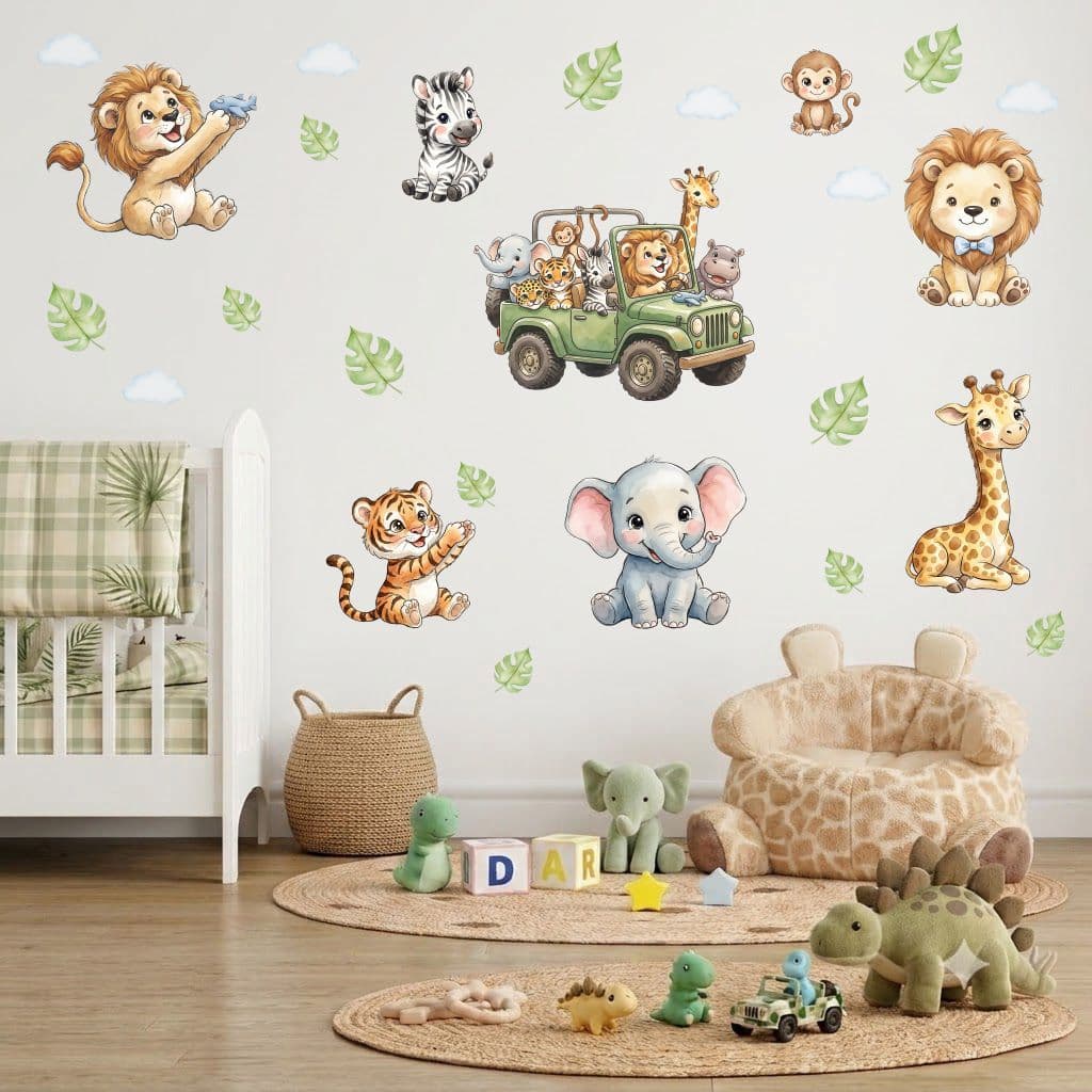 Adesivo de Parede Animais Safari - Papel de Parede Infantil - Adesivo de Parede Infantil Safari Baby