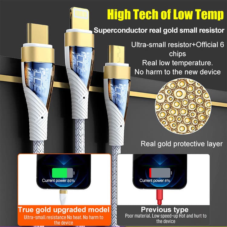 [Cabo 3-em-1] Super Fast Charging 3-in-1 Data Cable/Cabo de Dados/Carregamento Rápido