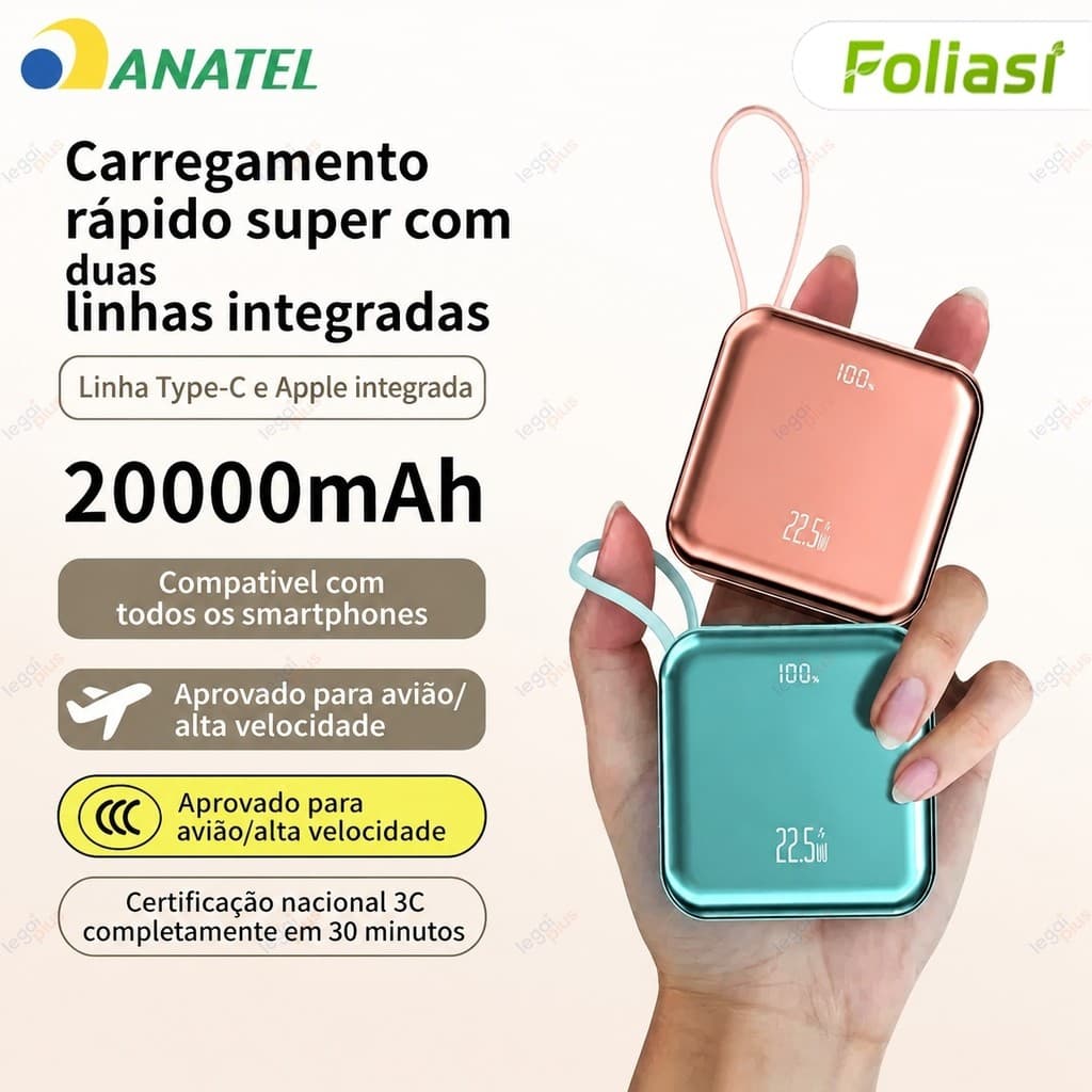 Carregador Portátil 20000mAh Tela Digital Inteligente Carga Rápida 4 Portas Multidispositivo