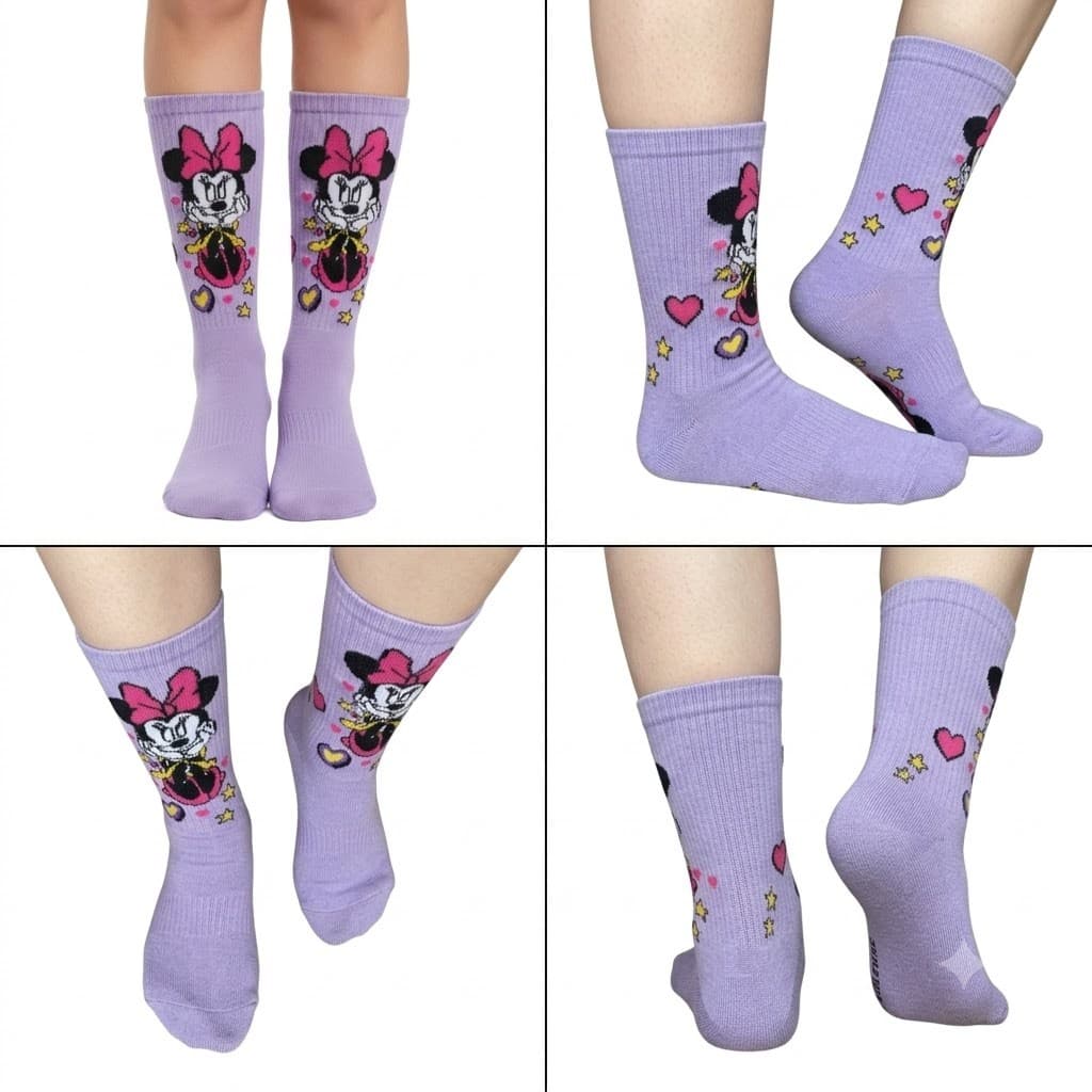 Meia Minnie LILAS Divertida Cano Longo Estampada frio Personagem tamanho Unico 35 a 44