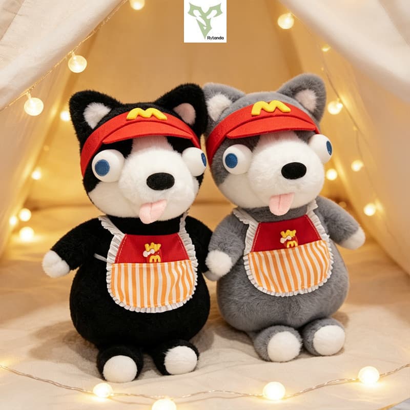 Rytanda McDonald's Almofada de Pelúcia Husky, Brinquedo Fofo de Simulação de Cachorro, Boneco de Hambúrguer 2 em 1 Anima