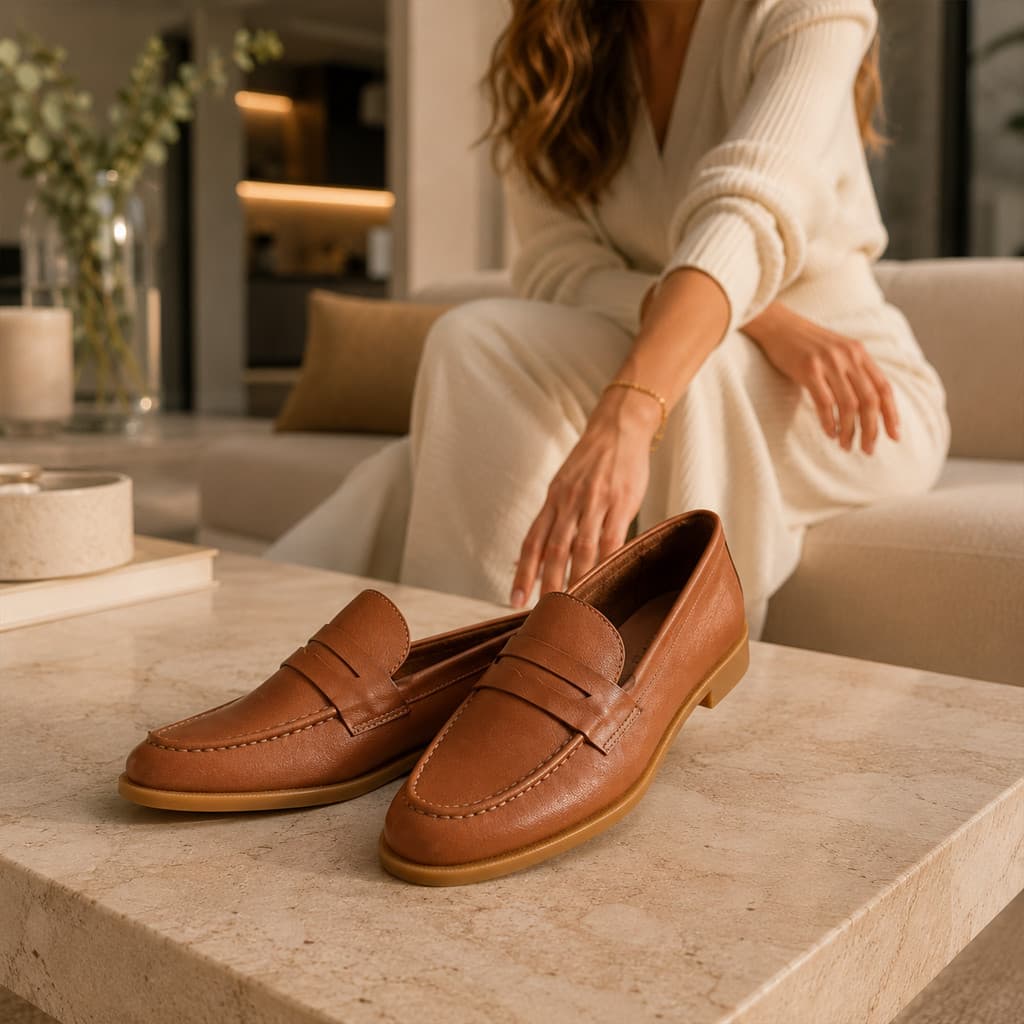 Mocassim Feminino Caramelo Cognac Loafer Confortável Bico Redondo Salto Baixo Casual Social