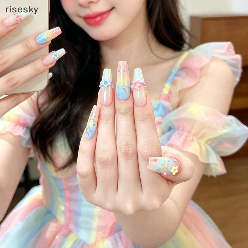 Encantos De Decoração De Arte De Unha 50 Peças Macaron Oco Coração Estrela Enfeites De Flores Para Salão De Beleza Domés