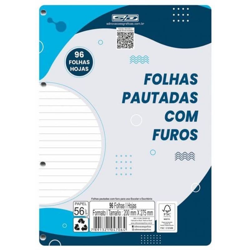 Bloco fichário universitário Pautado monobloco 96 folhas