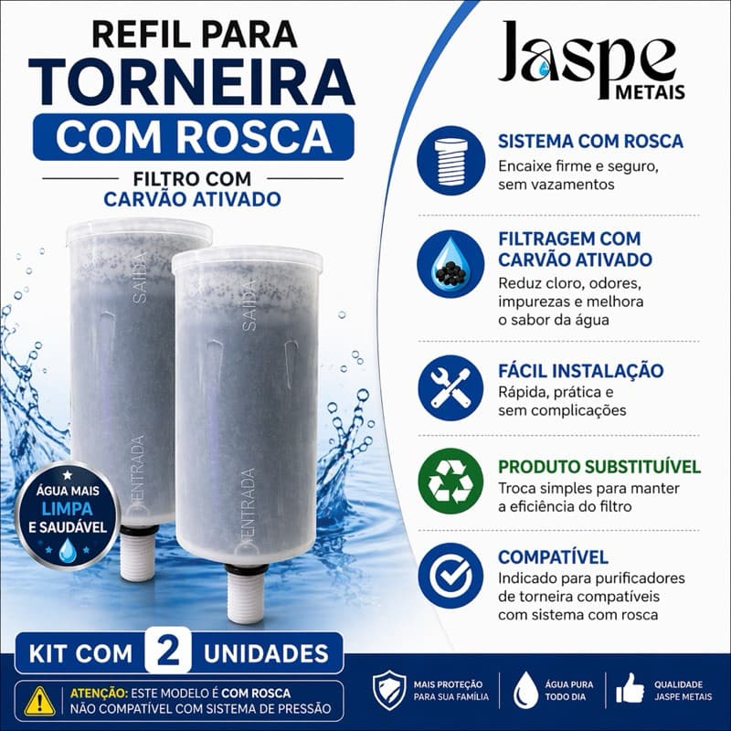 Kit 2 Refil Rosca Para Torneira Com  Carvão Ativado  | Alta Filtragem