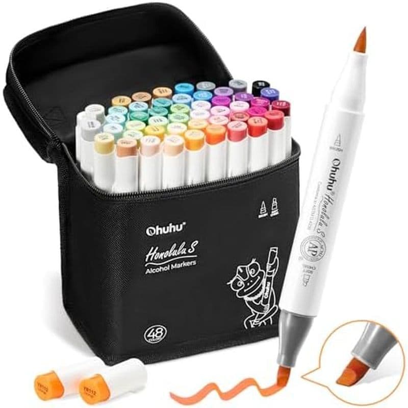 Pincel De Marcadores De Álcool Ohuhu E Ponta Fina-Conjunto Esboço De Arte À Base De 48 Cores Para Artistas Adultos Ilusã