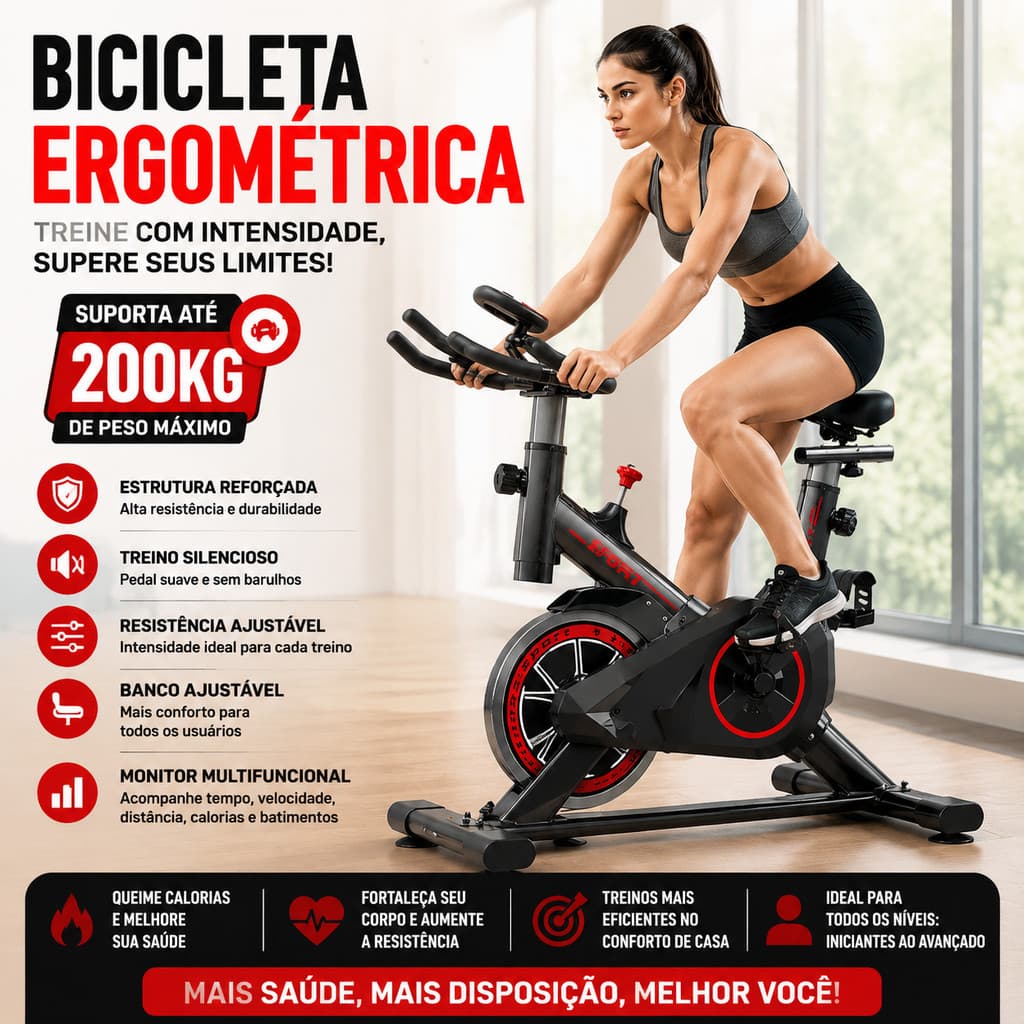 Bicicleta Spinning Silenciosa Versão Atualizada Ergométrica Profissional Suporta até 200kg Academia Treino Fitness