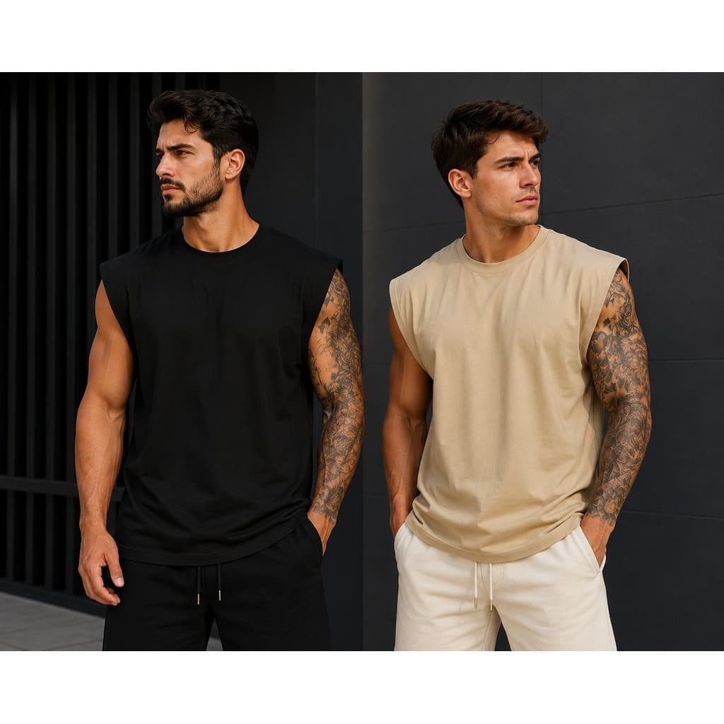 Kit 2 conjunto Camisetas Regata Machao Masculino Lisas  100% Algodão Moda Verão Praia
