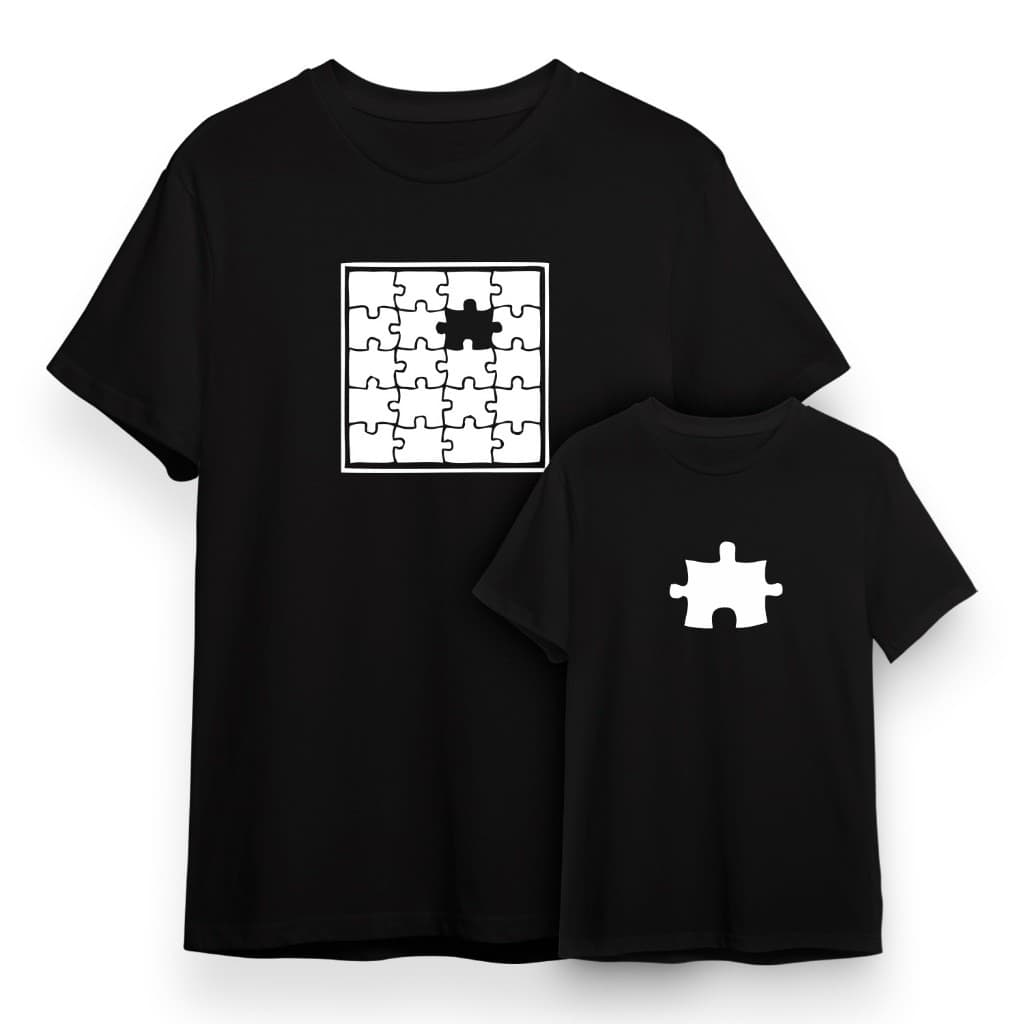 Kit 2 Camisetas Camisa Blusas- Adulto e Infantil "Quebra cabeça Pai e Filho" Dia dos Pais
