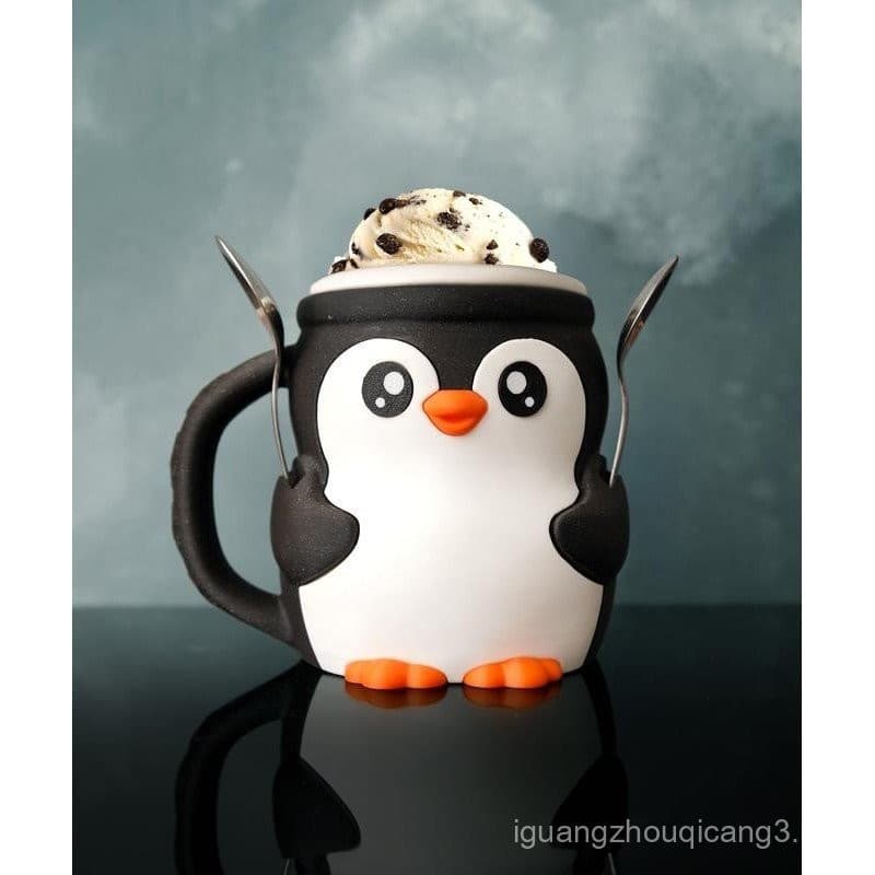 Suporte para Sorvete em Forma de Pinguim, Impresso em 3D, com Espaço para Colher e Gaveta para Biscoitos, Material PLA E