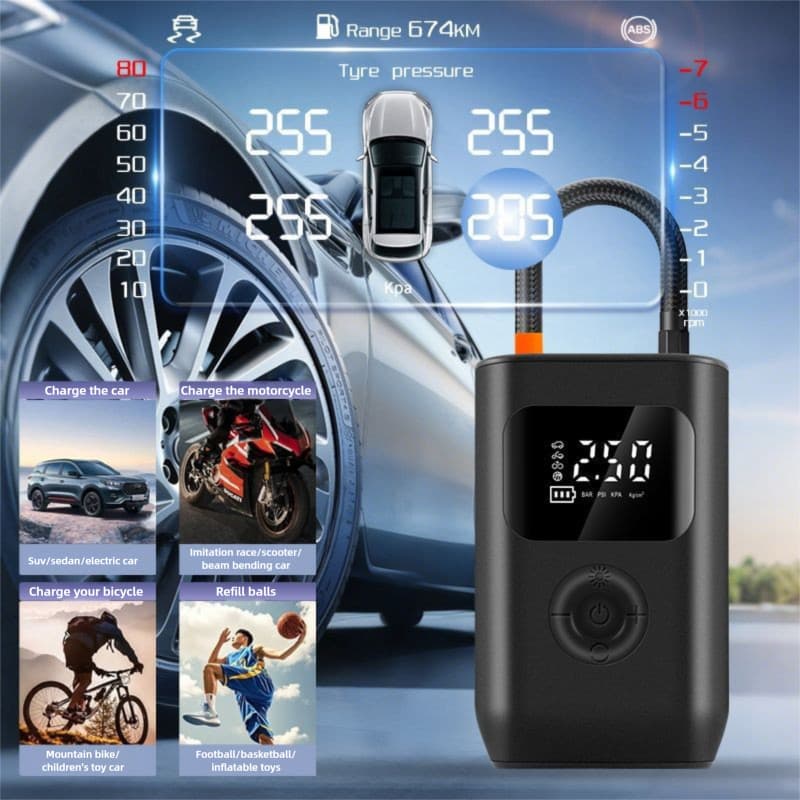 Bomba de Ar Sem Fio Portátil Multifuncional com Display Digital para Carro