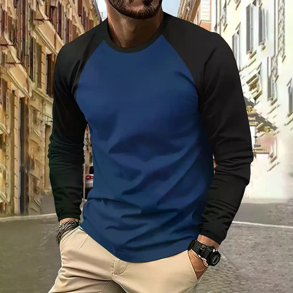 Camiseta Masculina Tamanho Grande Solta Cor 3d Outono Nova Moda Em Torno Do Pescoço Manga Longa Rua Diária Casual Camisa