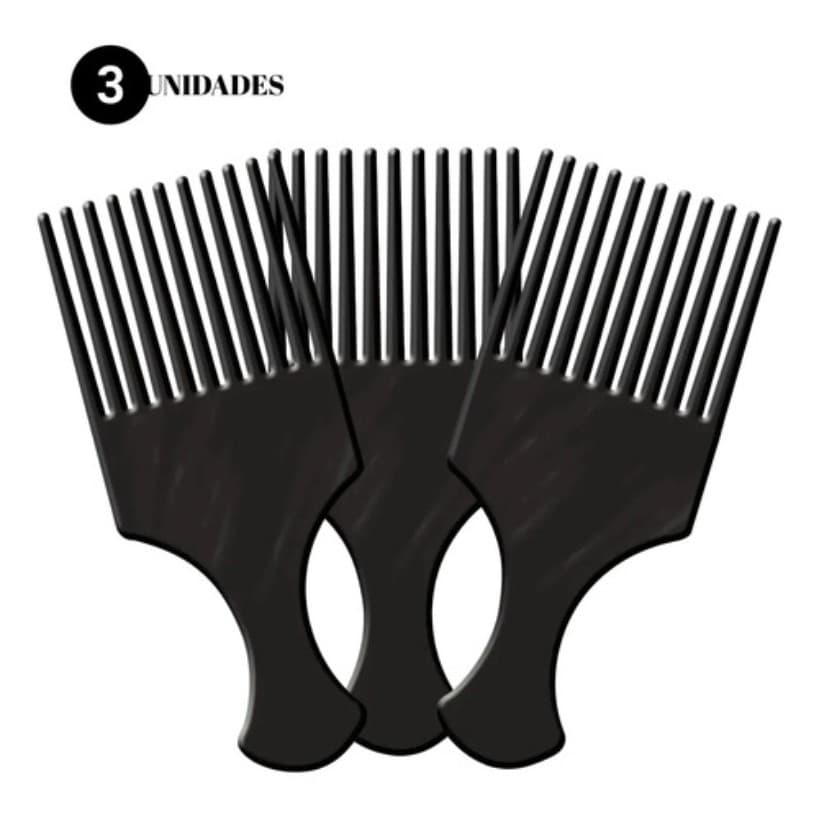 Kit 3 Pente Garfo De Cabelo Afro Dente Largos Plástico Preto