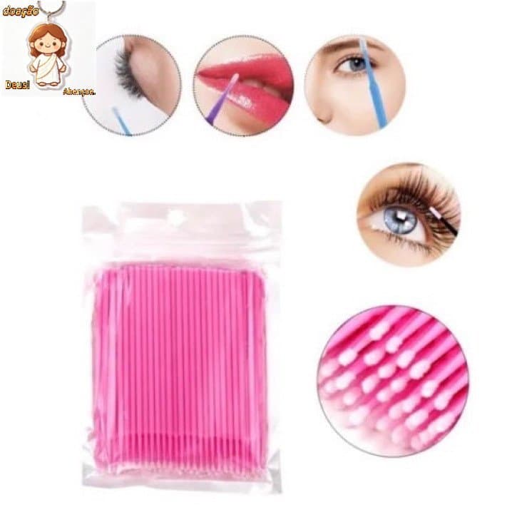Kit 100 microbrush cotonete alongamento fio a fio cílios-inlis ana