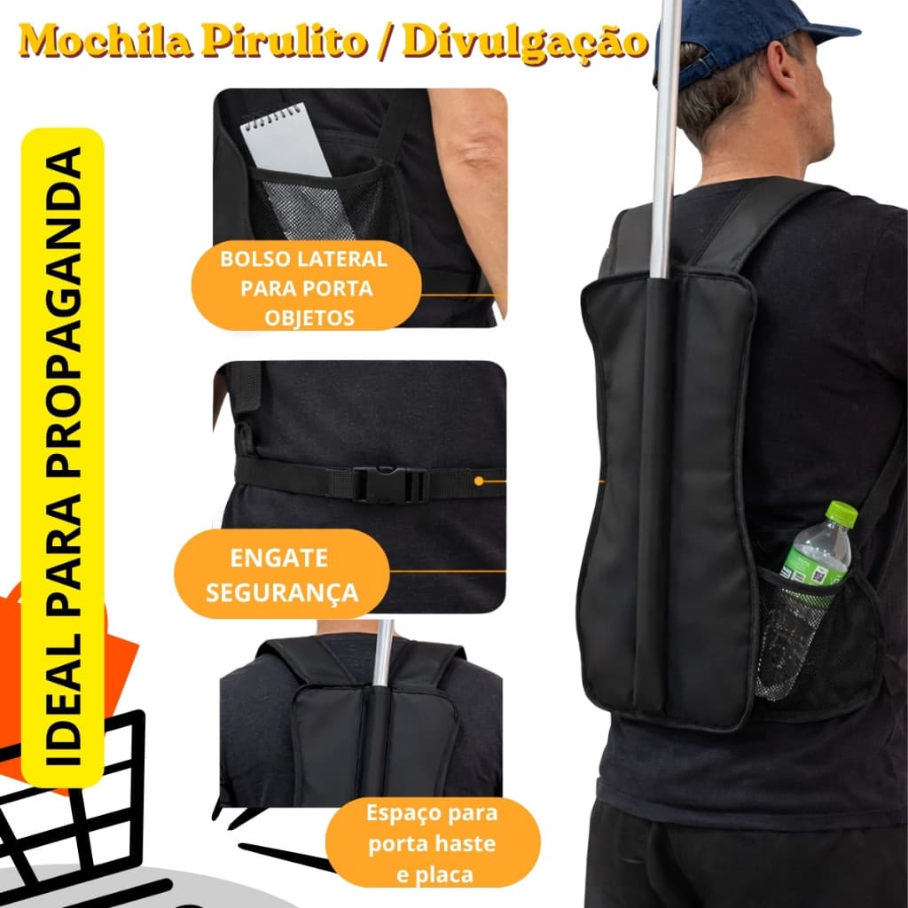 KIT com 50 Mochila Pirulito Sem Haste e Sem Placa