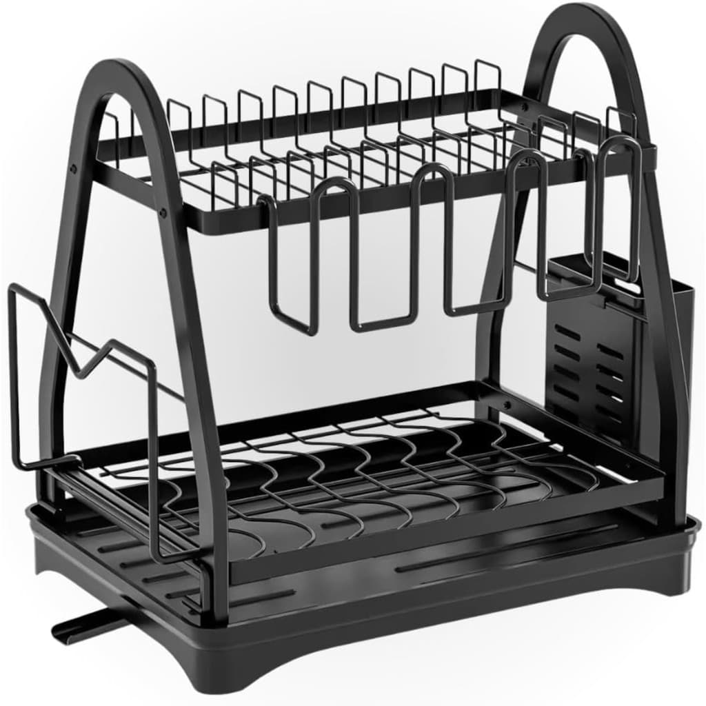 Escorredor de Louça 2 Andares Inox Preto com Bandeja Coletora
