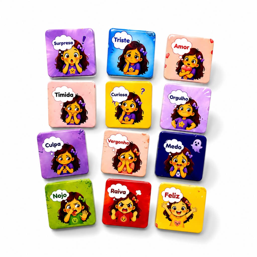 Kit 12 Ímãs de Geladeira Infantil Sentimentos Educativo Montessori Emoções Crianças