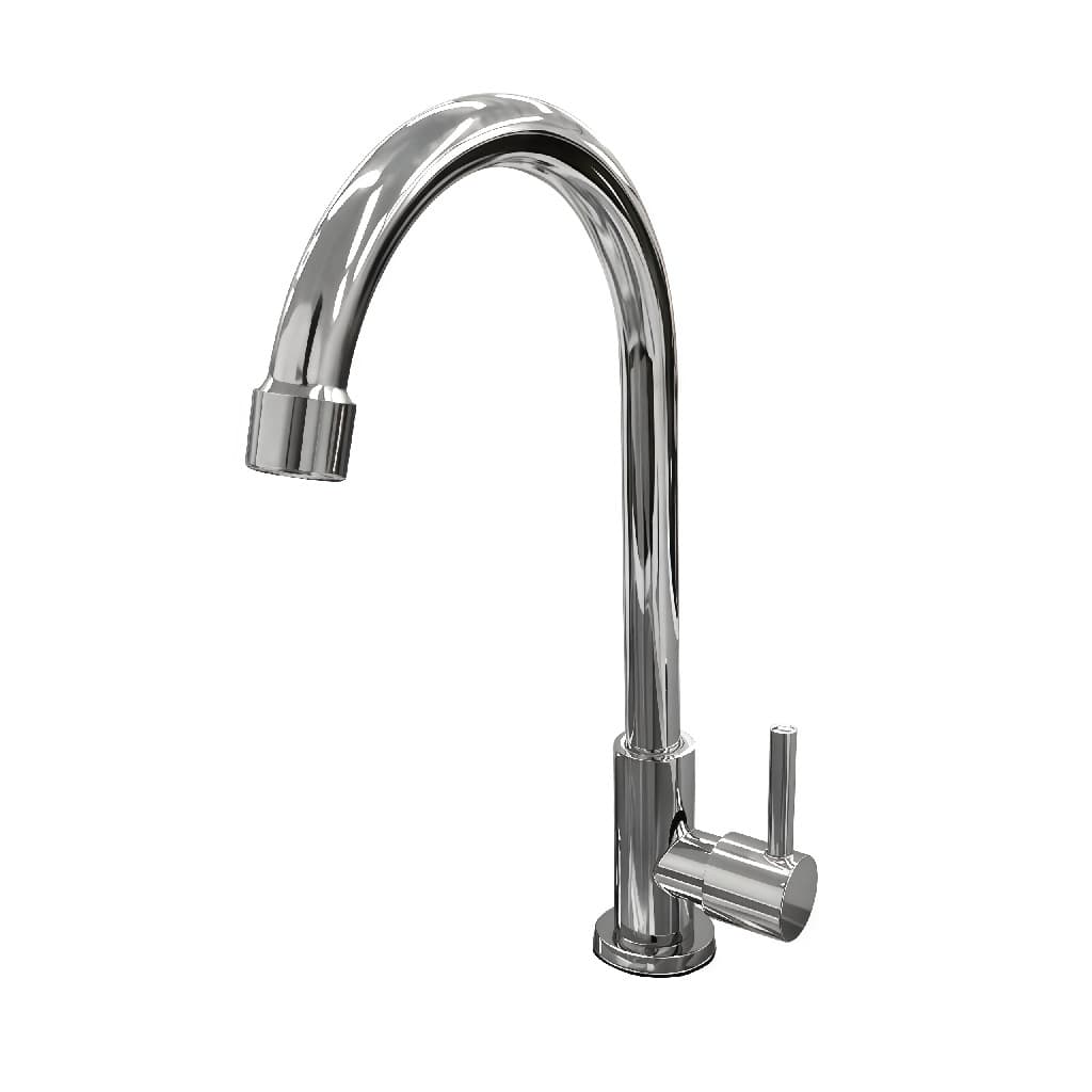 Torneira Cozinha Gourmet Aço Inox Polido Bica Alta Água Fria