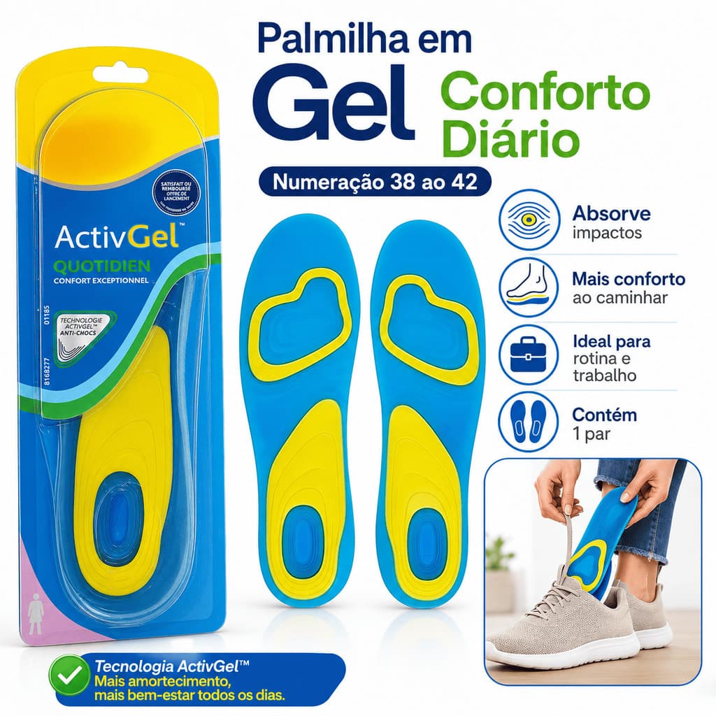 Palmilha ActivGel Comfort 38 ao 42 Anti Impacto sem dores