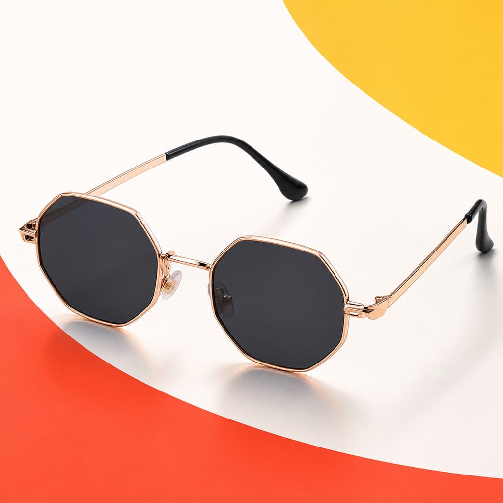 Óculos De Sol Poligonais Geométricos Para Mulheres E Homens , Leves Da Moda Com Armação De Metal , Várias Cores De Lente