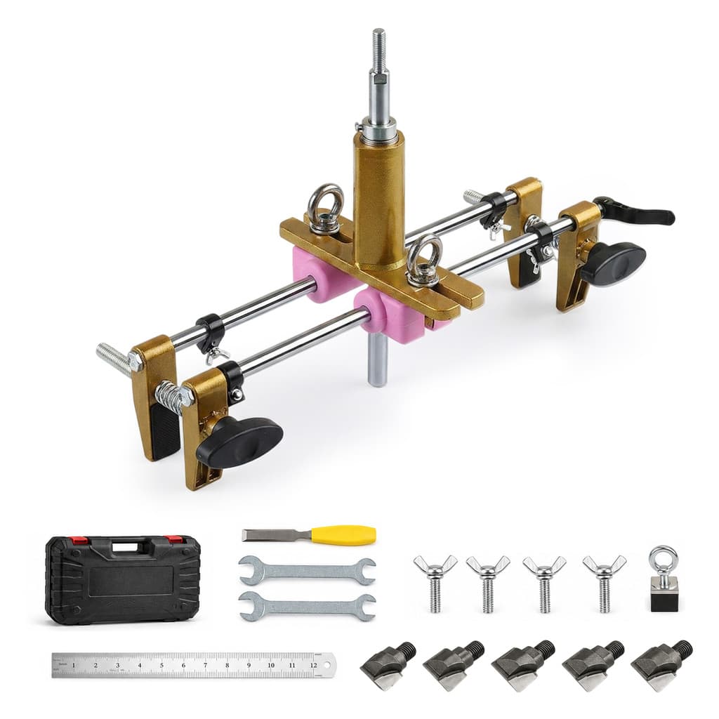 Gabarito Para Furação De Fechadura De Porta Madeira + 5 Brocas Fresas Tungstênio Serra Copo Kit Marcenaria