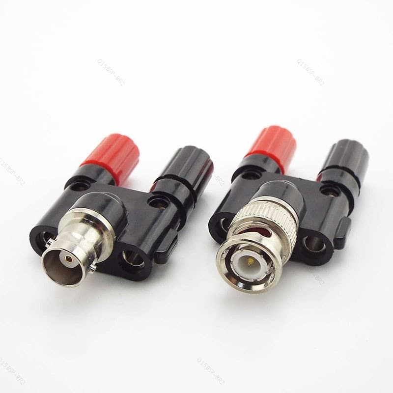 BNC Macho Fêmea Para Dual 4mm Banana Jack Coaxial Ligação post Cabo Conector De Tomada De Vídeo BR15B2